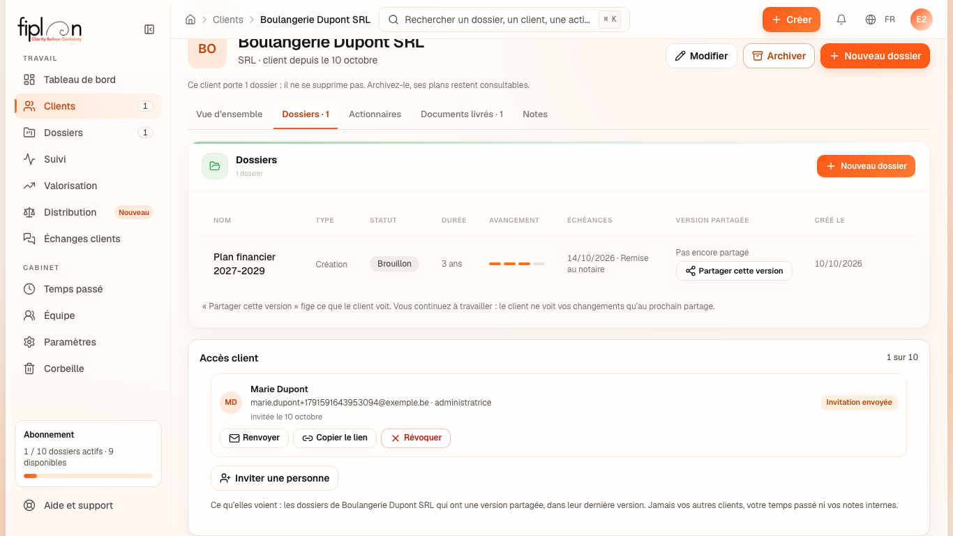 La carte « Accès client » de la Boulangerie Dupont : Marie Dupont invitée.