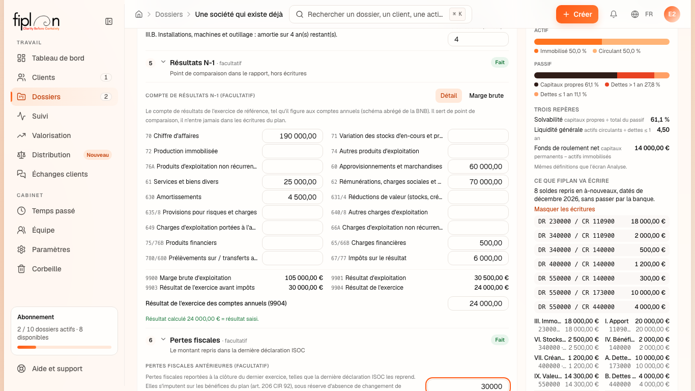 L'étape « 5 · Résultats N-1 », mode Détail, les agrégats calculés et la ligne de contrôle.