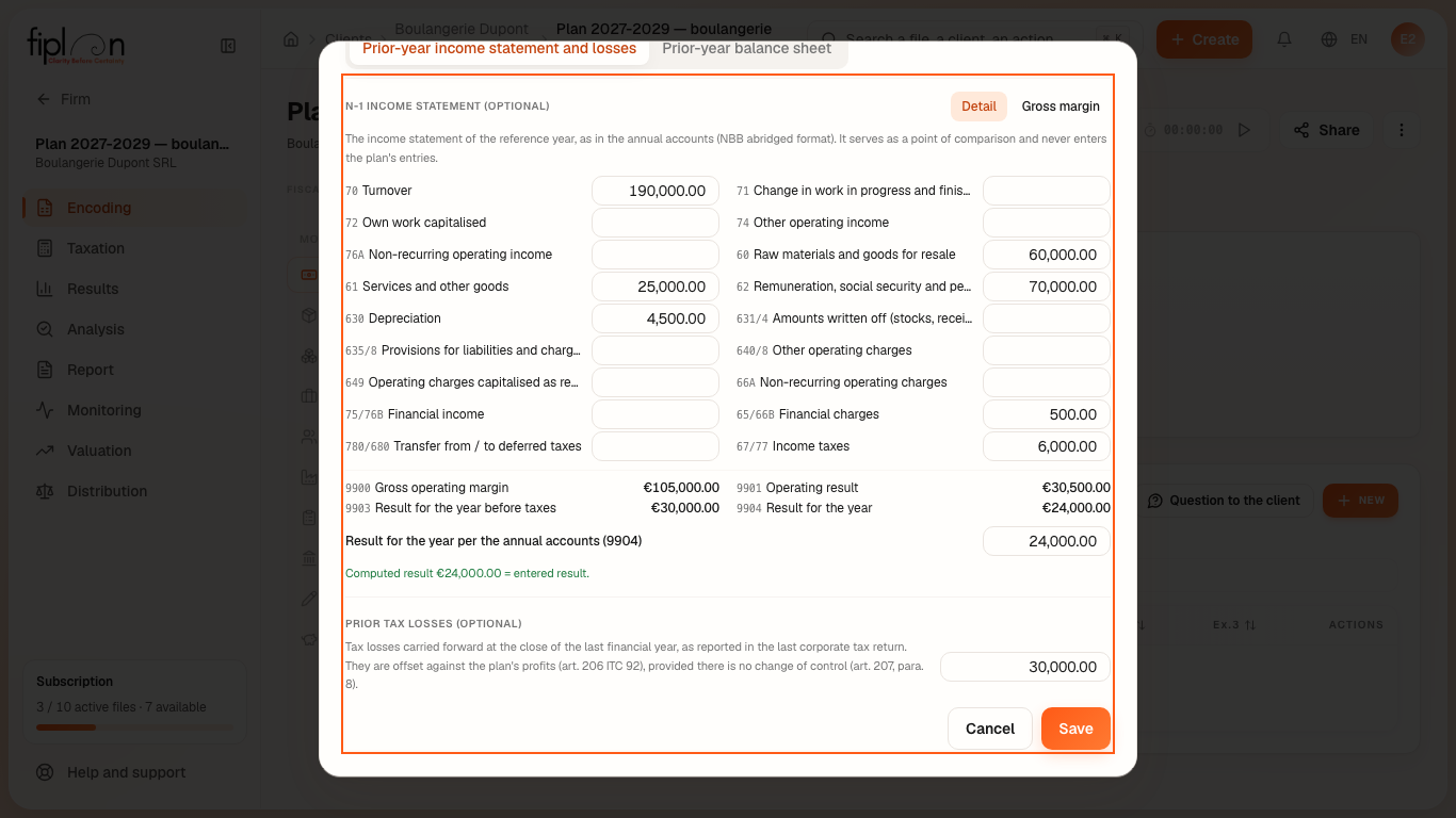 The “Correct the prior year” window: the prior tax losses.