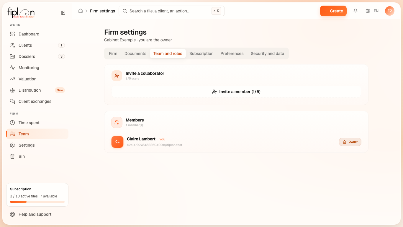 The list of members in the Team and roles tab, with their roles.