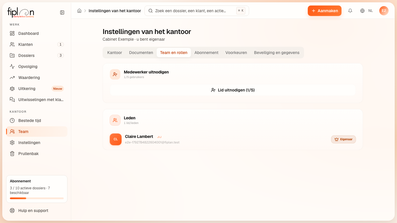 De ledenlijst van het tabblad Team en rollen, met hun rollen.