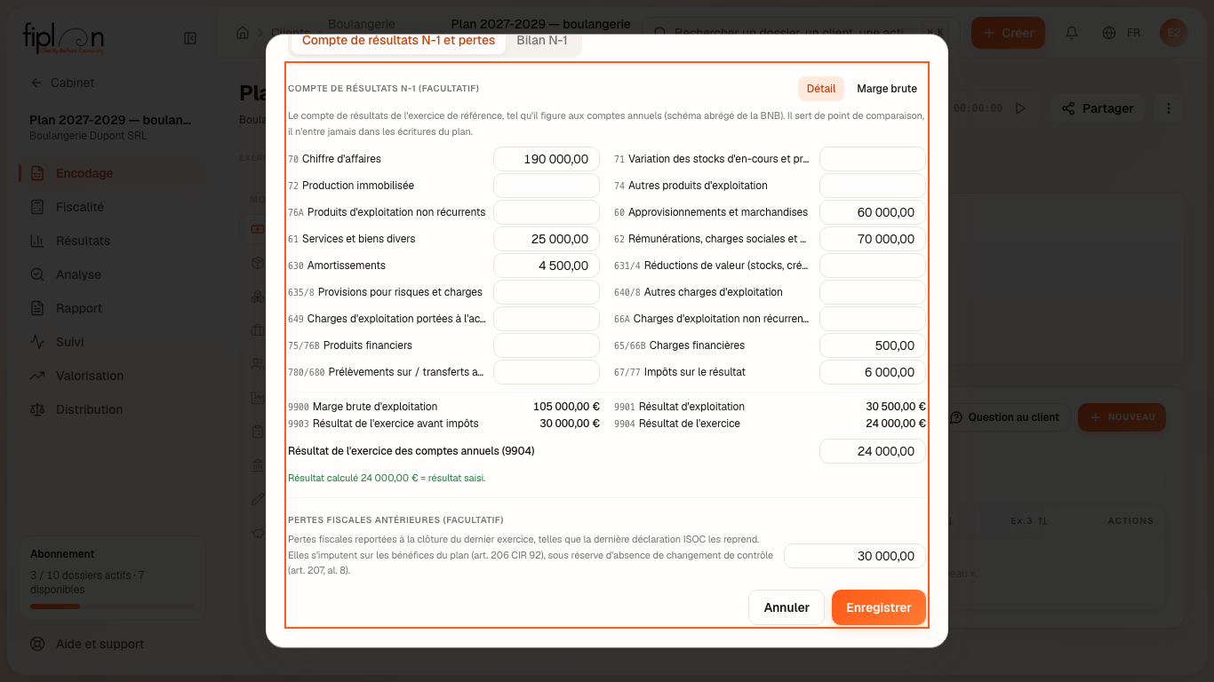 La fenêtre « Corriger le N-1 » : les pertes fiscales antérieures.