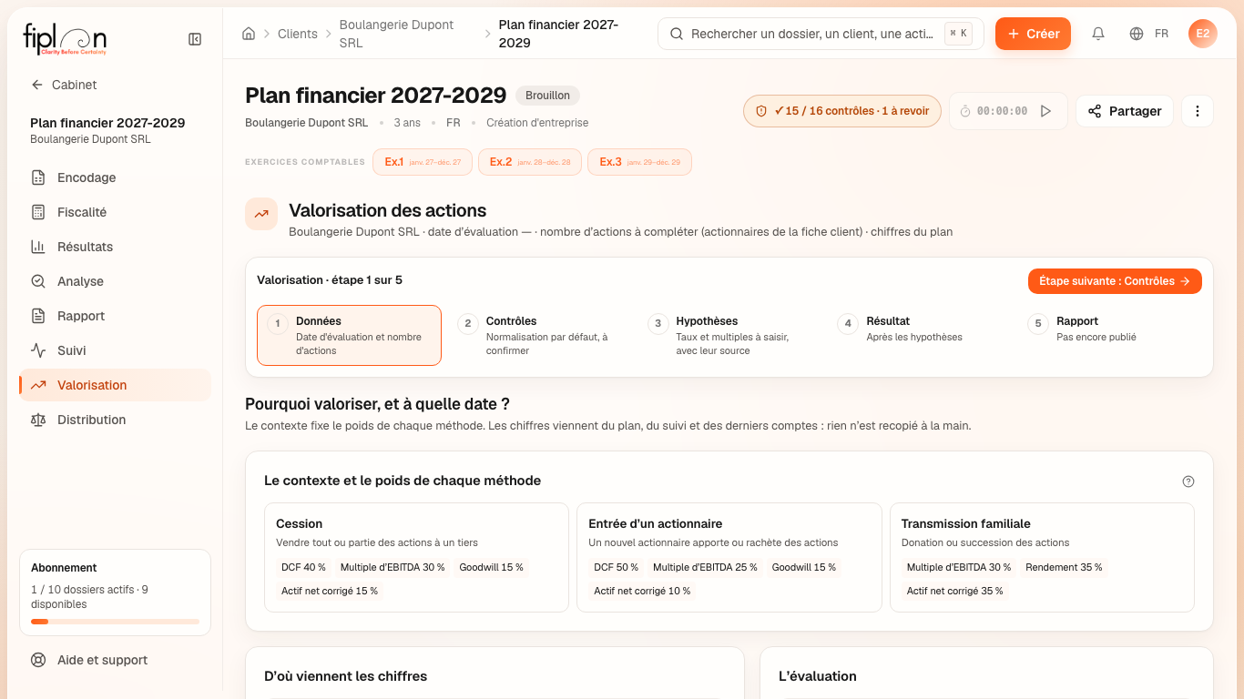 Le module Valorisation de la Boulangerie Dupont à l'étape ① : « Pourquoi valoriser, et à quelle date ? », le contexte et ses poids, d'où viennent les chiffres.